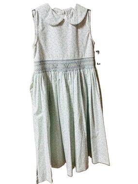 Vintage NWT Girls Size 10  Floral Dress White/blue  Sleeveless Embroidered Waste